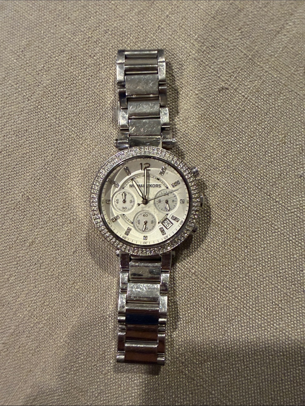 Michael Kors Silver Crystal-Trim Women's Bracelet Watch